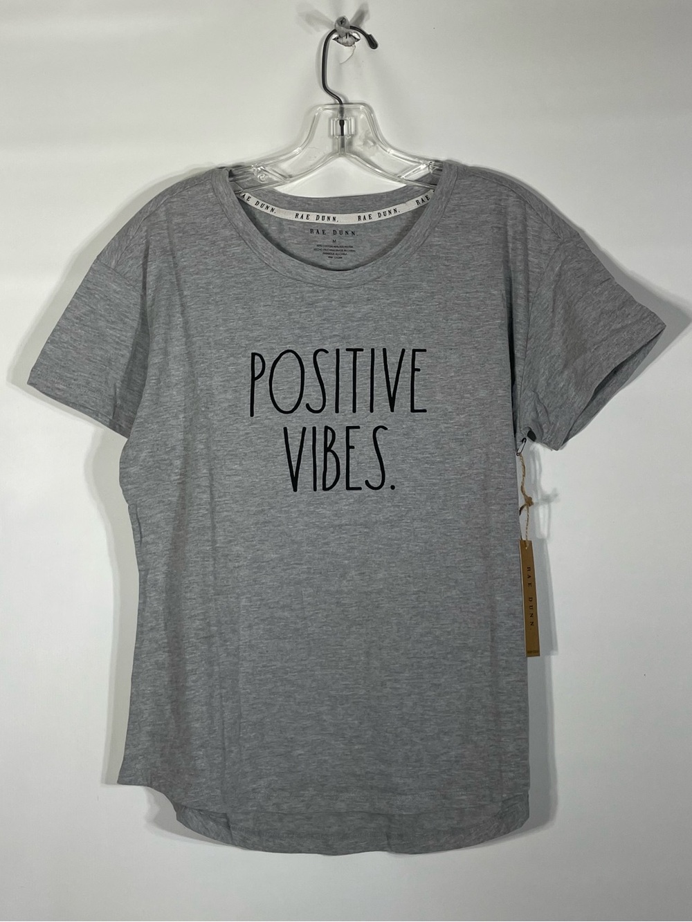 Rae Dunn Women’s Medium Gray Positive Vibes Graphic Tee Shirt